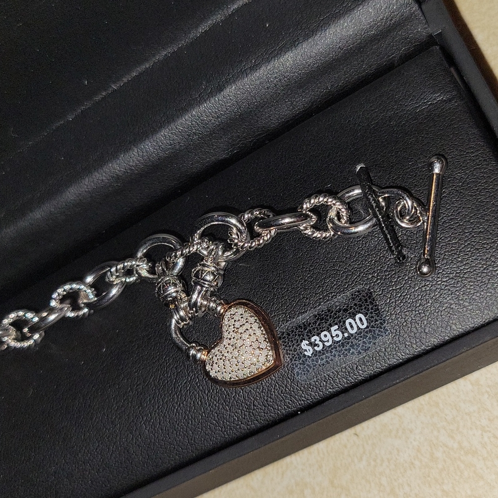 Sterling Silver w/Rose tone Heart Toggle Bracelet